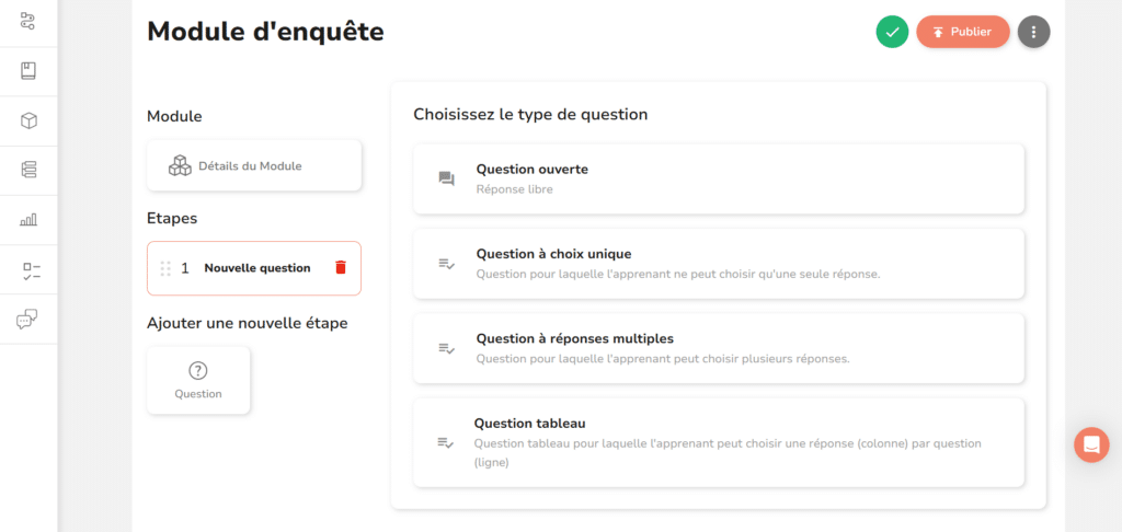 Ecran Dokeos LMS - Module d'enquête