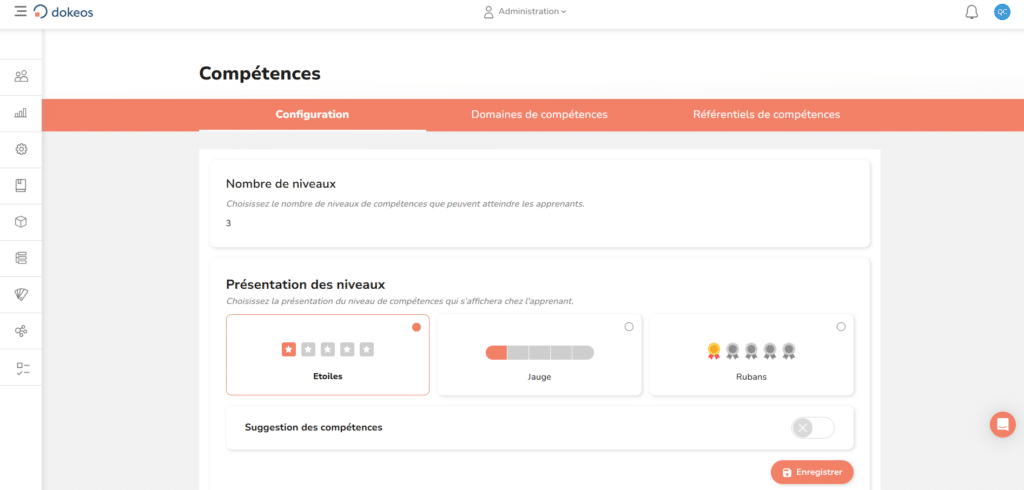 Ecran Dokeos LMS - Configuration Compétences