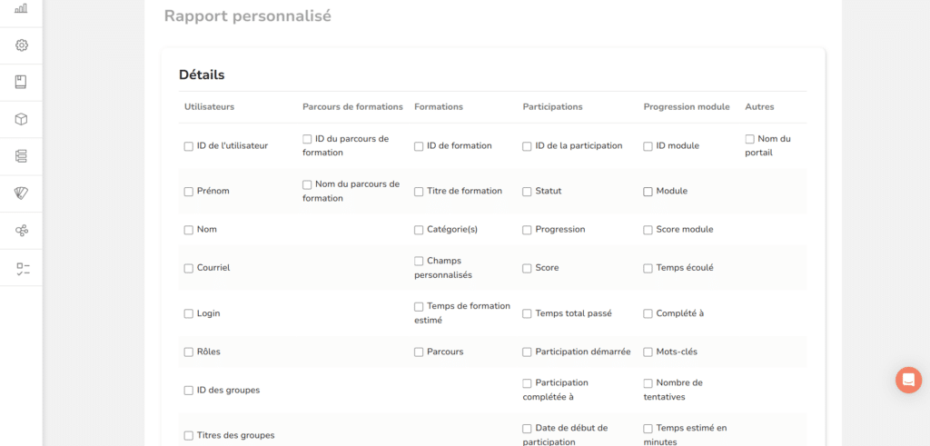 Ecran Dokeos LMS - Rapport personnalisé 2